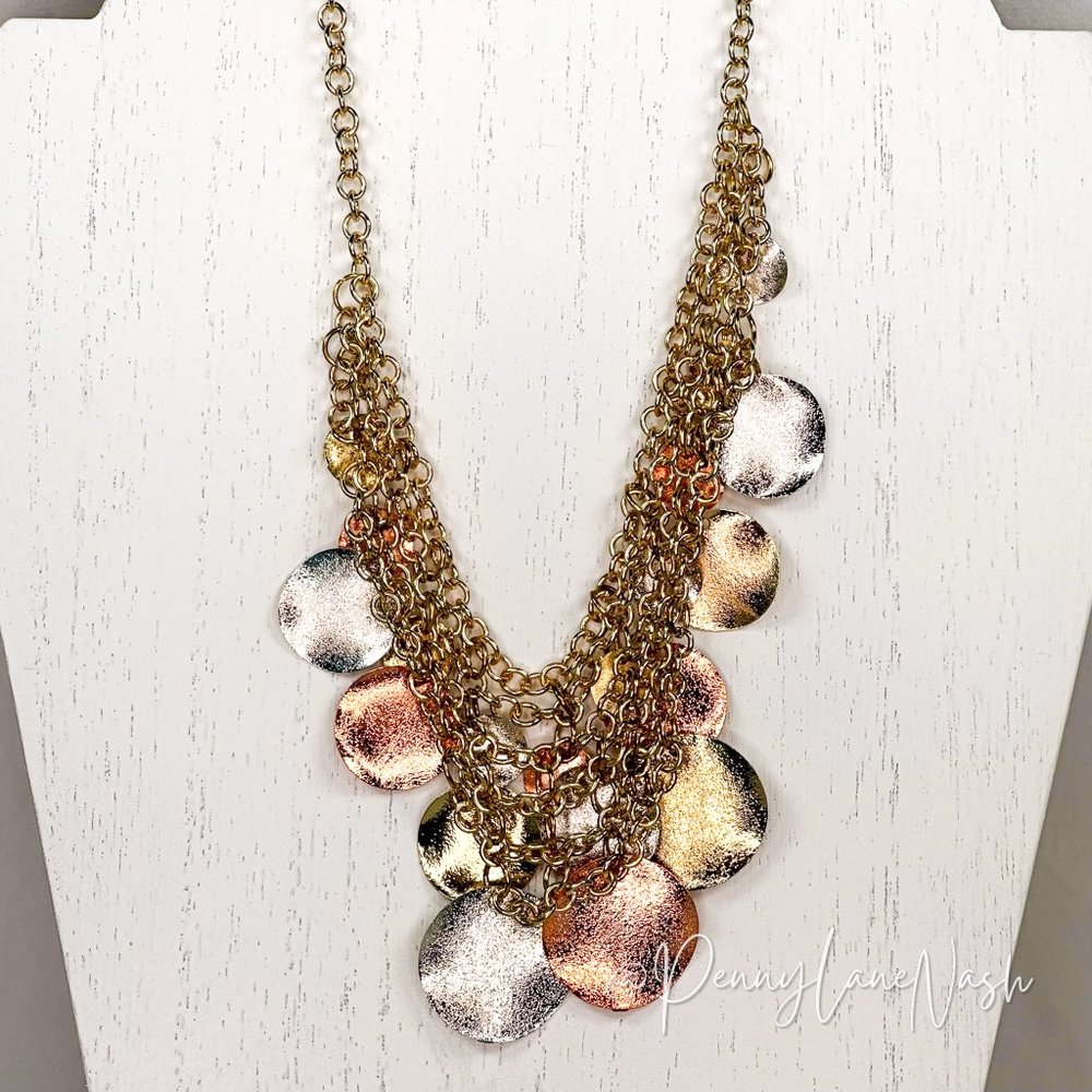 Vintage Chunky Multicolor Plate Necklace w/ Plate Earrings Set - Picture 2 of 3